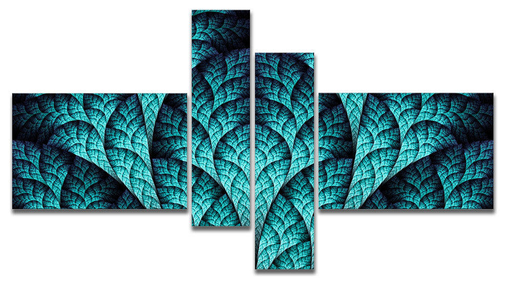 Blue Exotic Biological Organism, Abstract Canvas Art Print, 60"x32", 4 panels