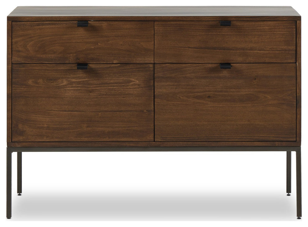 Trey Modular Wide Filing Cabinet Auburn Poplar, Natural Iron, Black Leather