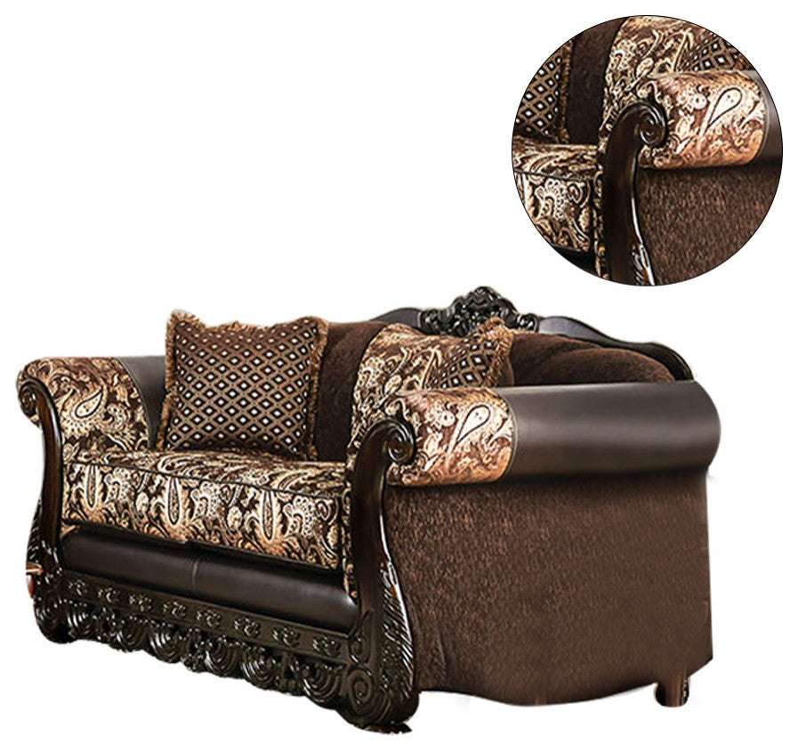 Chenille Love Seat with Arched Backrest Design, Ivory
