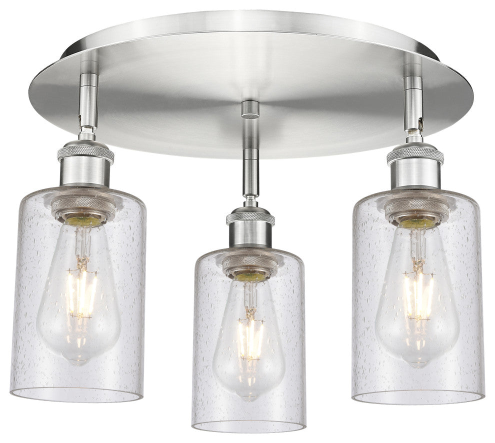 Clymer-3 Light 16" Flush Mount-Satin Nickel, Seedy Glass Shade