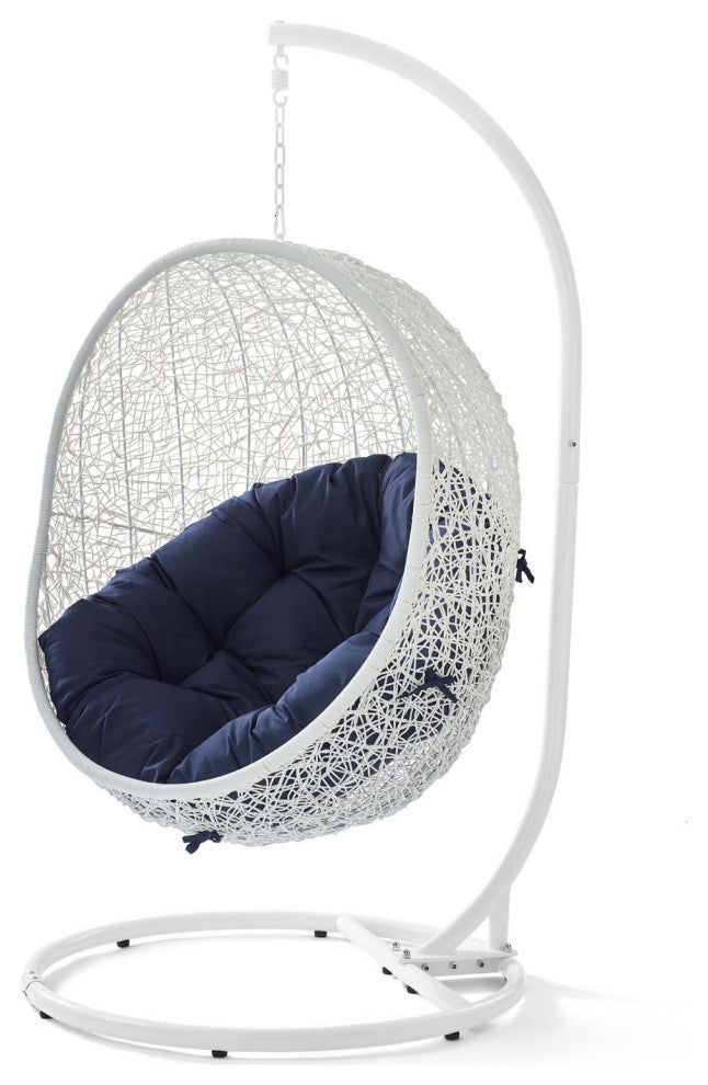 Swing Lounge Chair, Sunbrella, White Blue Navy, Modern, Outdoor Patio Bistro