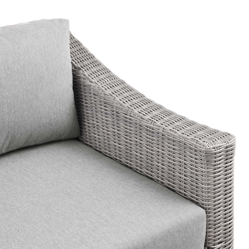 Sofa Corner Chair, Rattan, Wicker, Gray, Modern, Outdoor Patio Cafe Bistro