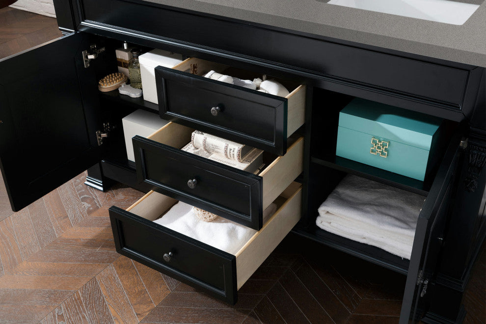 Brookfield 60" Double Vanity, Antique Black w/ 3 CM Grey Expo Quartz Top