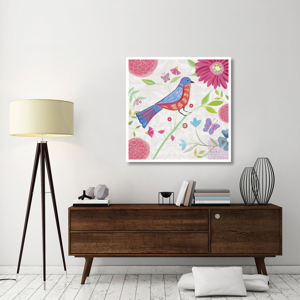 "Damask Floral and Bird II" Digital Paper Print by Farida Zaman, 42"x42"