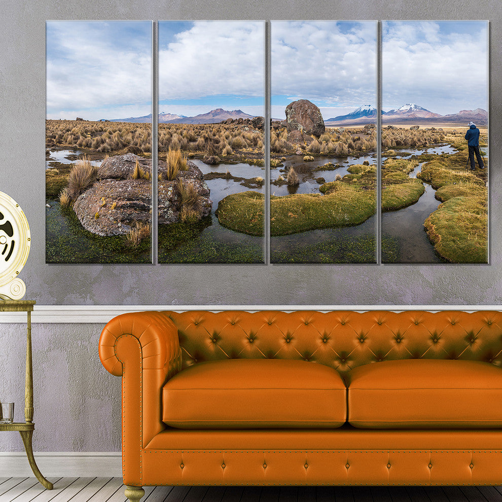 "Bolivia Volcanoes Panoramic View" Landscape Print Wall Art, 4 Panels, 48"x28"