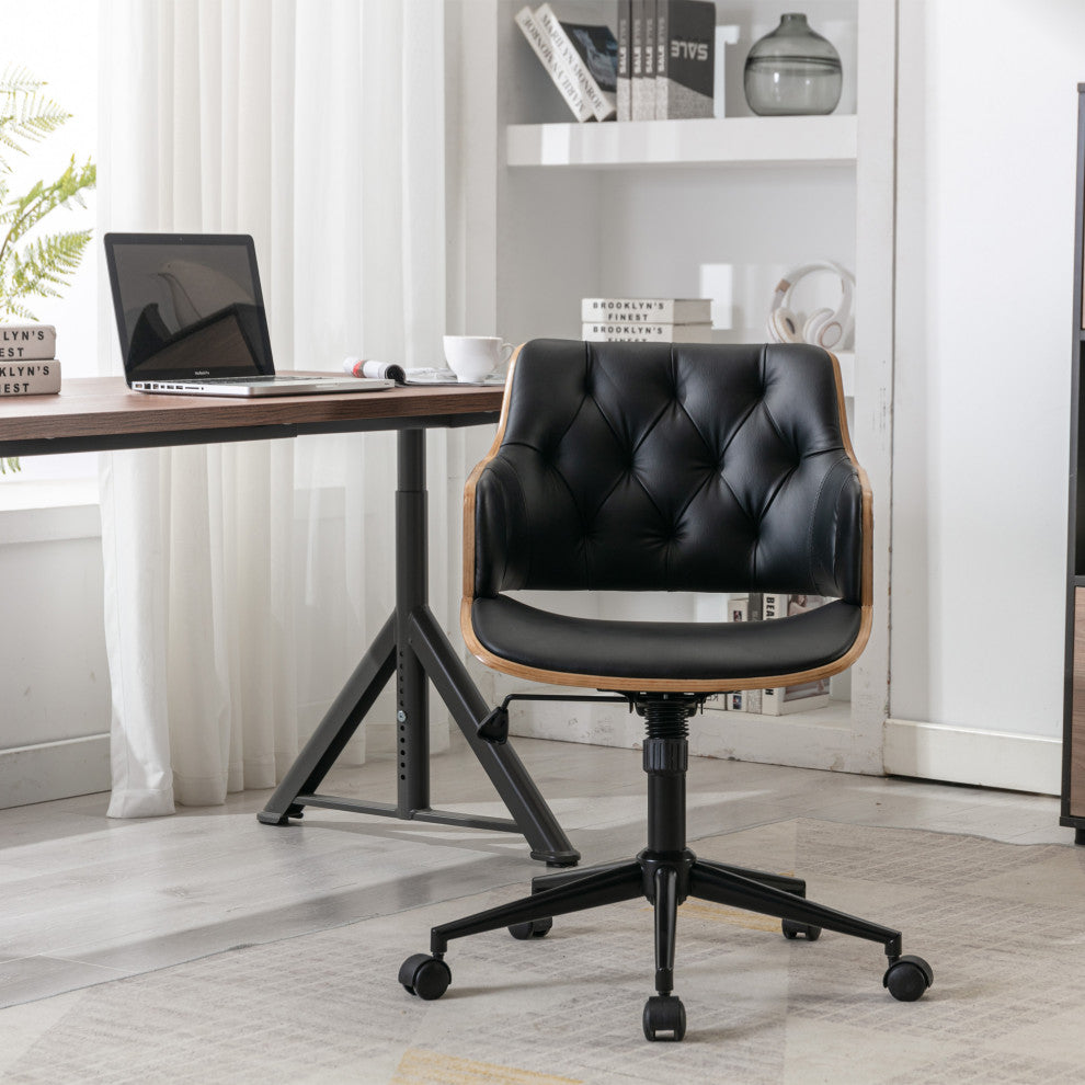 Bentwood Adjustable Office Chair, black PU Leather Upholstery