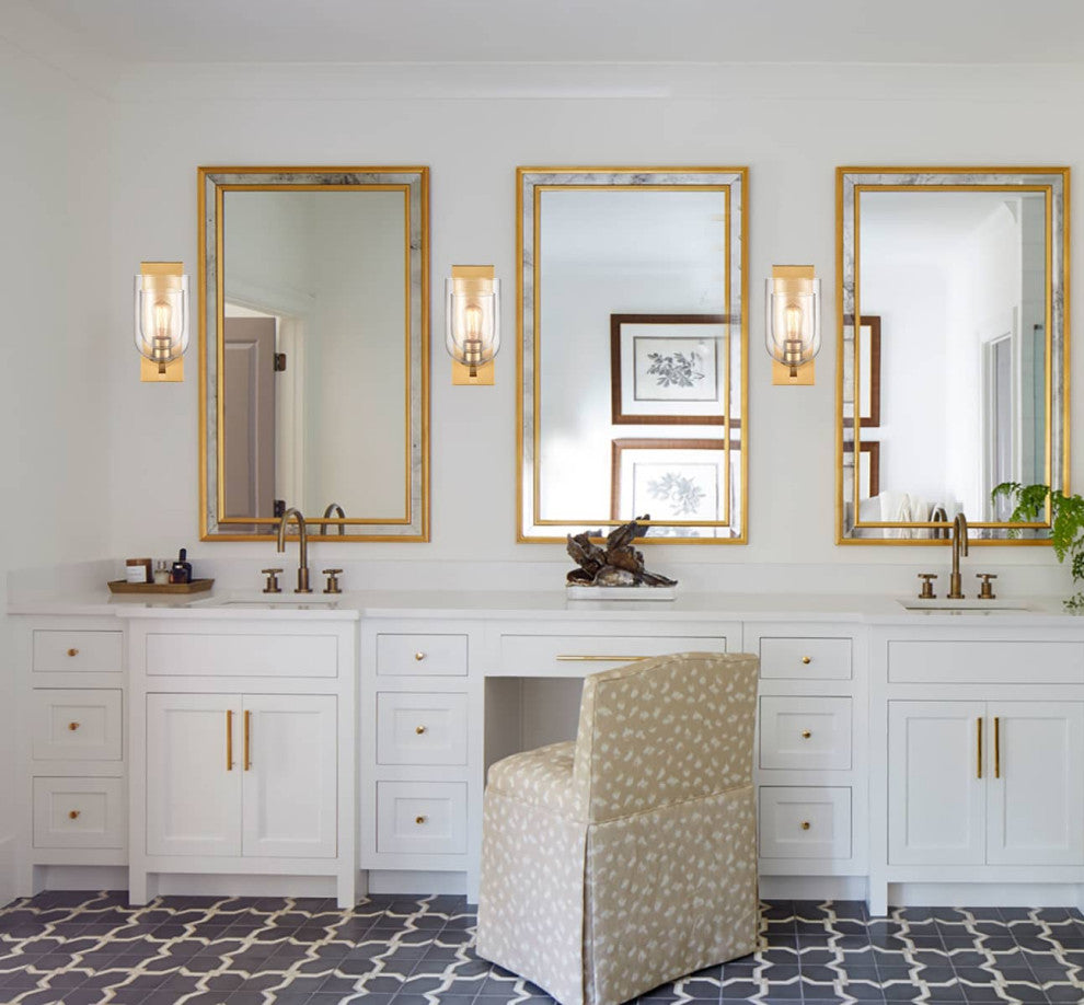 Modern Brass Wall Sconces With Double Glass Shade