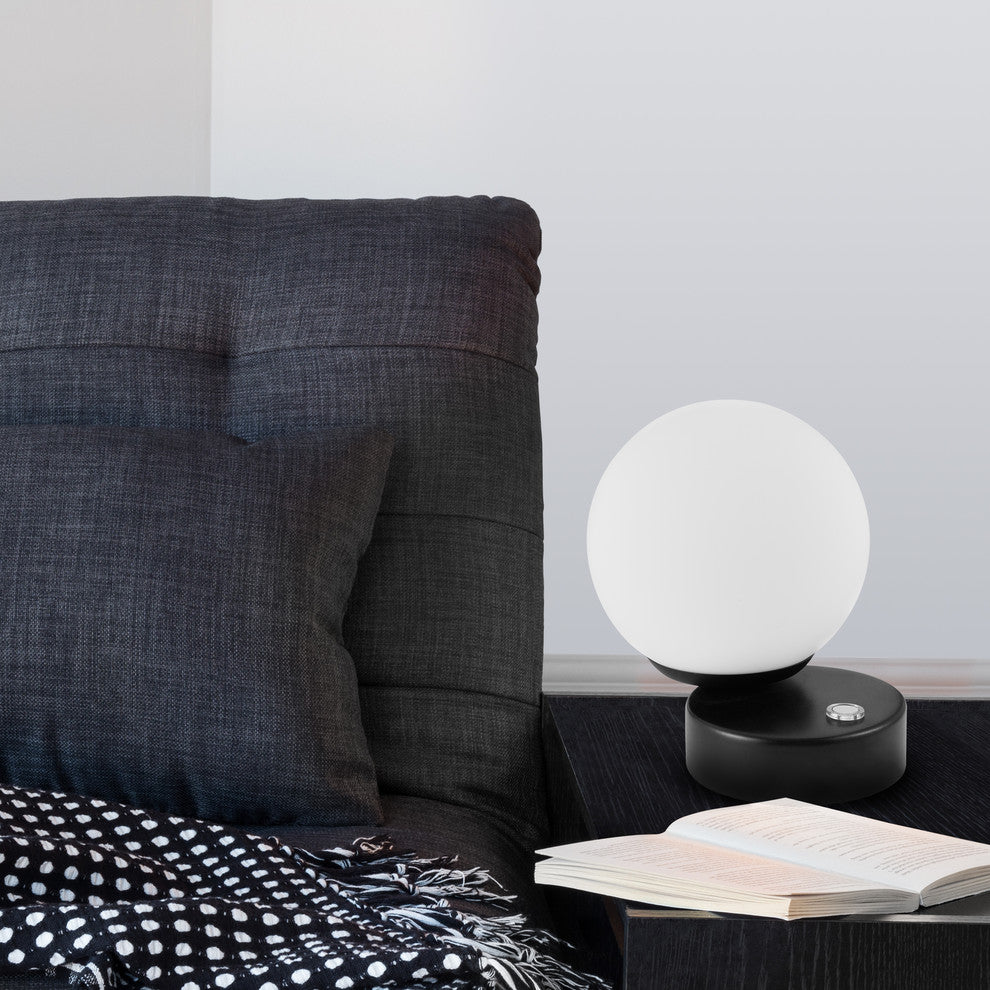 6" Height Integrated LED Table Lamp, Black With Glass Shade