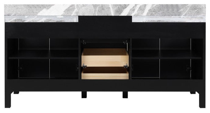 Zilara 72" Black and Grey Double Vanity, Castle Grey Marble Tops