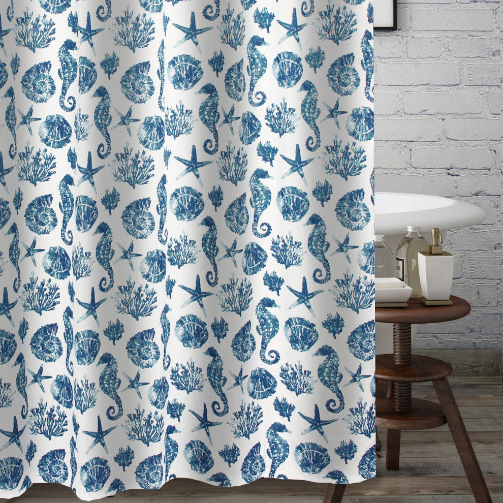 Greenland Home Fashions Pebble Beach Bath Shower Curtain, Blue 72x72