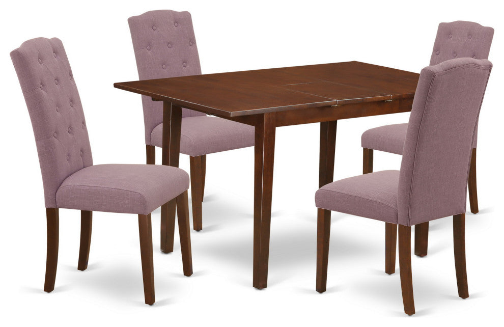5Pc Dining Set, Rectangle Table, Butterfly Leaf, Four Chairs, Mahogany