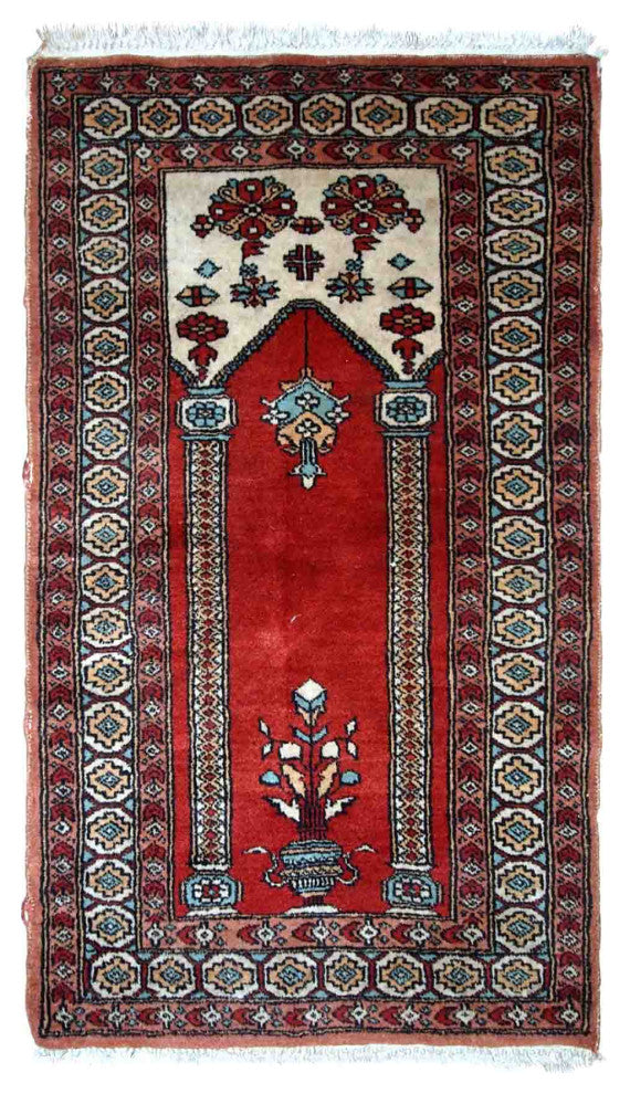 Handmade vintage prayer Turkish Konya rug 2' x 3' (62cm x 92cm) 1970s