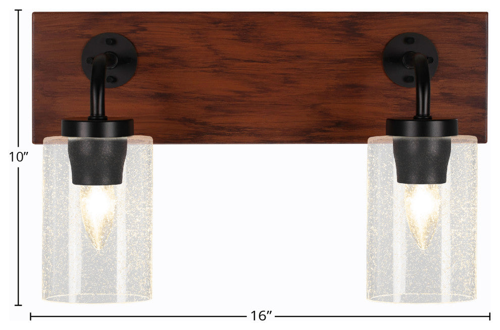 Oxbridge 2-Light Bath Bar, Matte Black & Painted Wood-look Metal/Clear Bubble