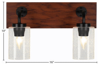 Oxbridge 2-Light Bath Bar, Matte Black & Painted Wood-look Metal/Clear Bubble