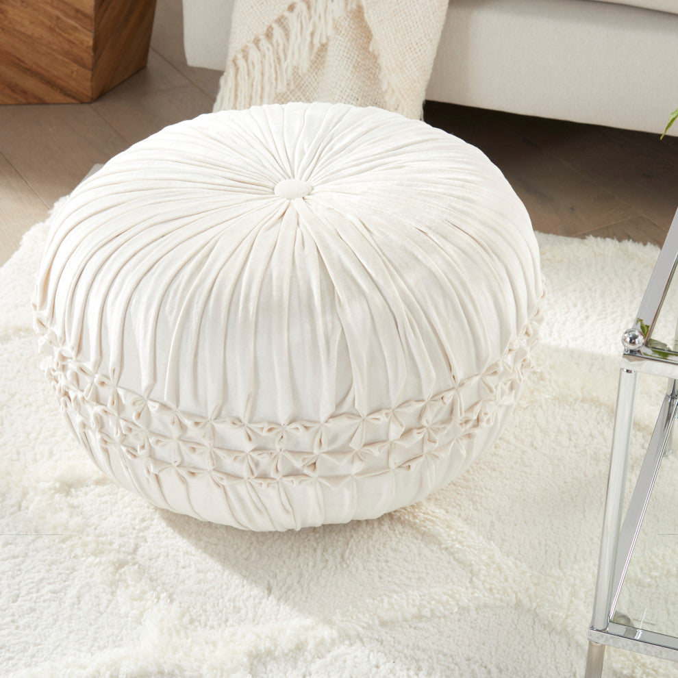 Mina Victory RC833 Pouf, Ivory, 20" x 20" x 12"