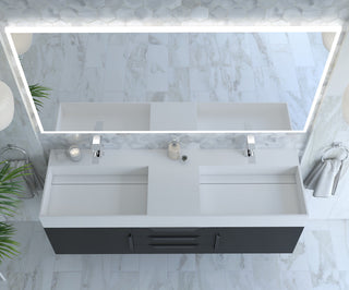 CastelloUSA Amazon 60" Wall Mounted Bathroom Vanity Set, Black, White Top, Black Handles