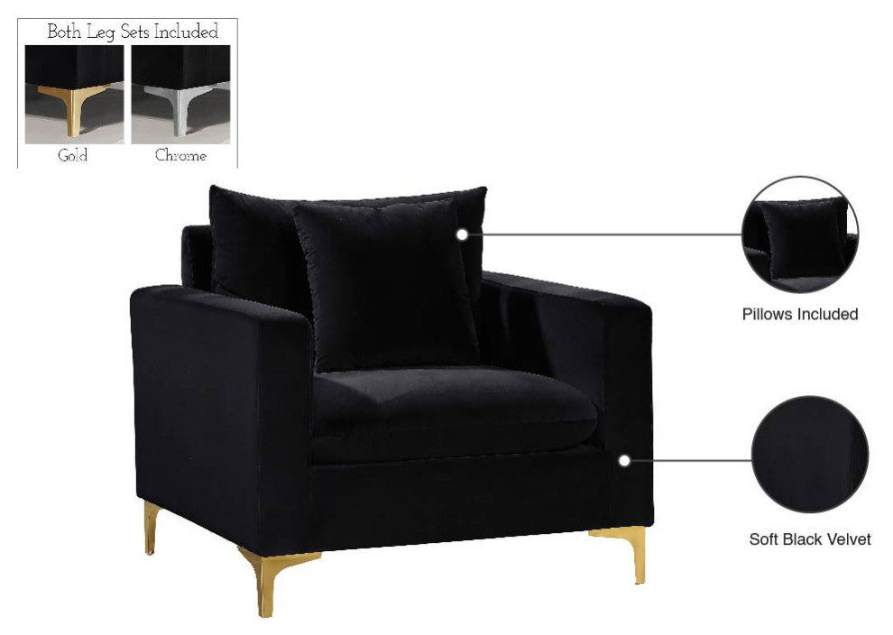 Naomi Velvet Upholstered Chair, Black