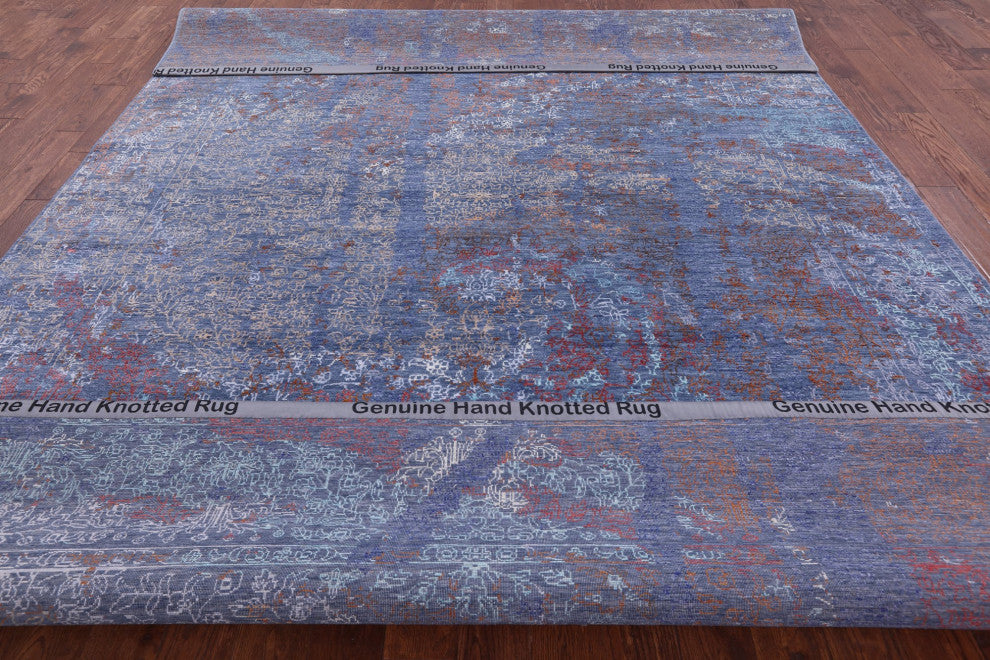 8' 10" X 12' 6" Wool and Silk Modern Hand Knotted Rug Q8704