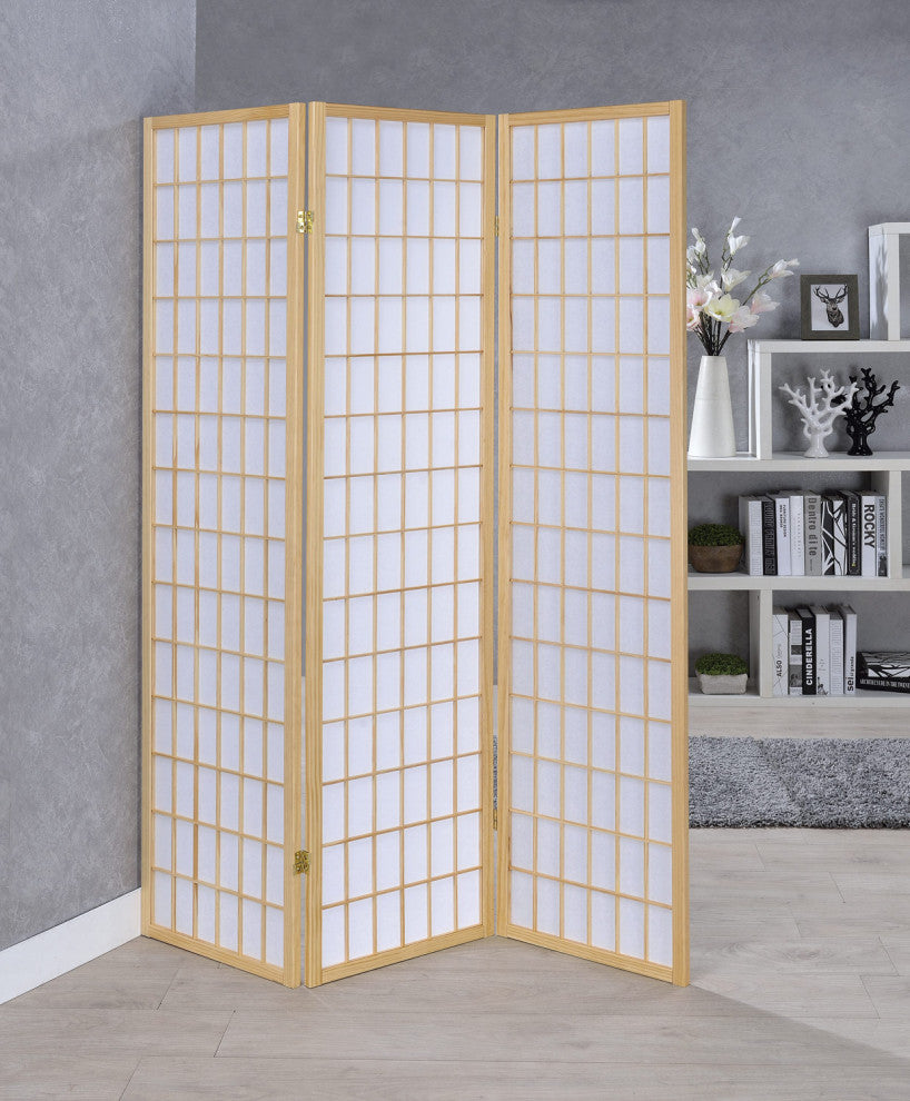 3-Panel Folding Screen, Natural and White
