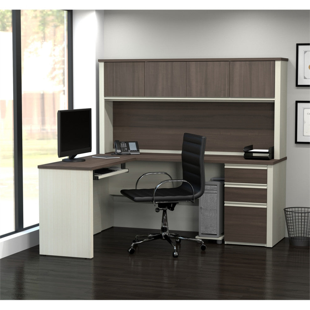 Prestige + L-shaped workstation, White Chocolate and Antigua