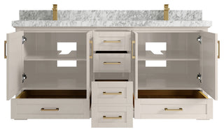 Boston 72" Double Sink Bath Vanity in Fine Grain 2" Carrara Marble