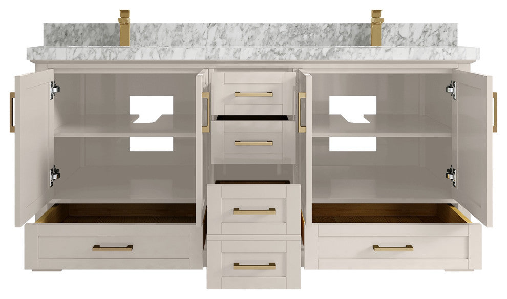 Boston 72" Double Sink Bath Vanity in Fine Grain 2" Carrara Marble