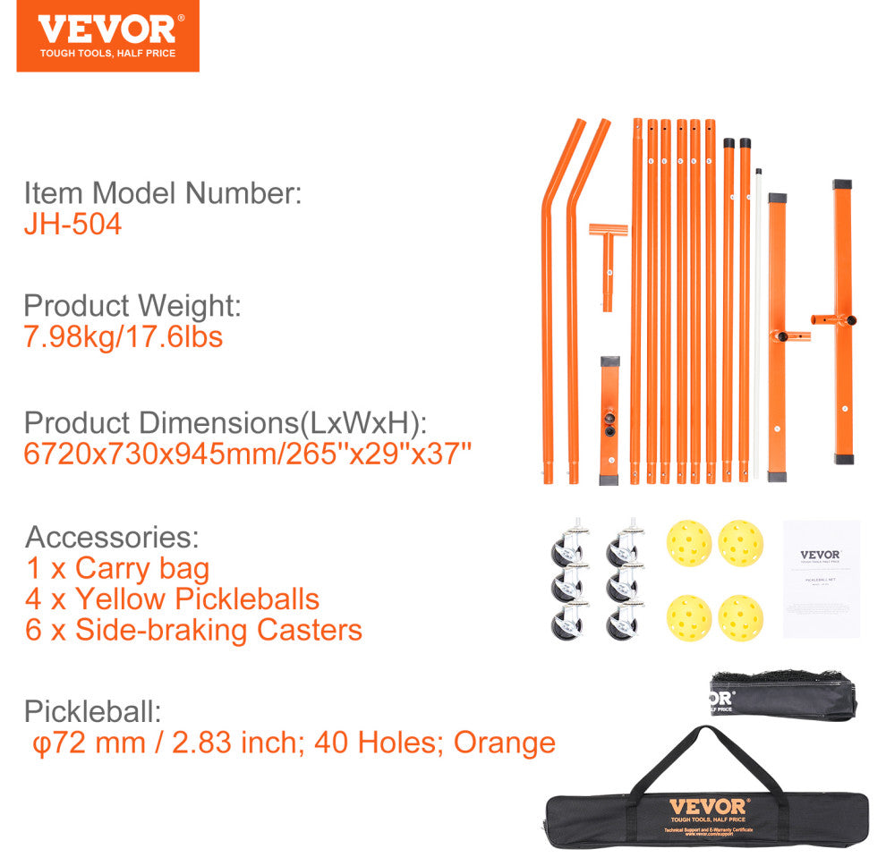 VEVOR 22FT Regulation Size Portable Pickleball Net System with Balls Wheels