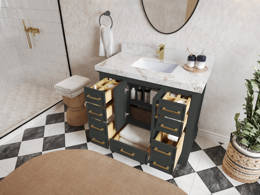 Charlotte 42" Single Sink Bath Vanity in Black Top 2" White Quartz