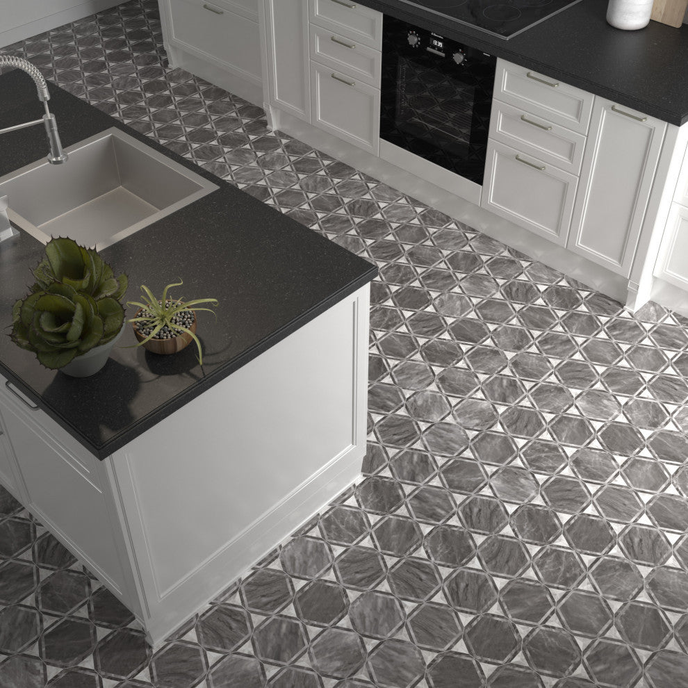 Classico Bardiglio Hex Dimension Porcelain Floor and Wall Tile Sample, Black