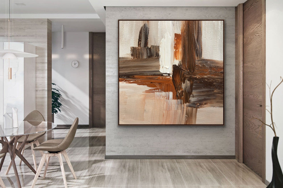 54x54 inches brown white handmade abstract Original Large wall art