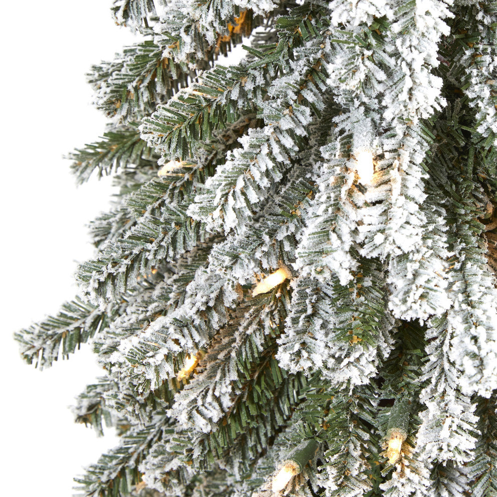 5' Flocked Grand Alpine Faux Xmas Tree W/Lights, Bendable Branches