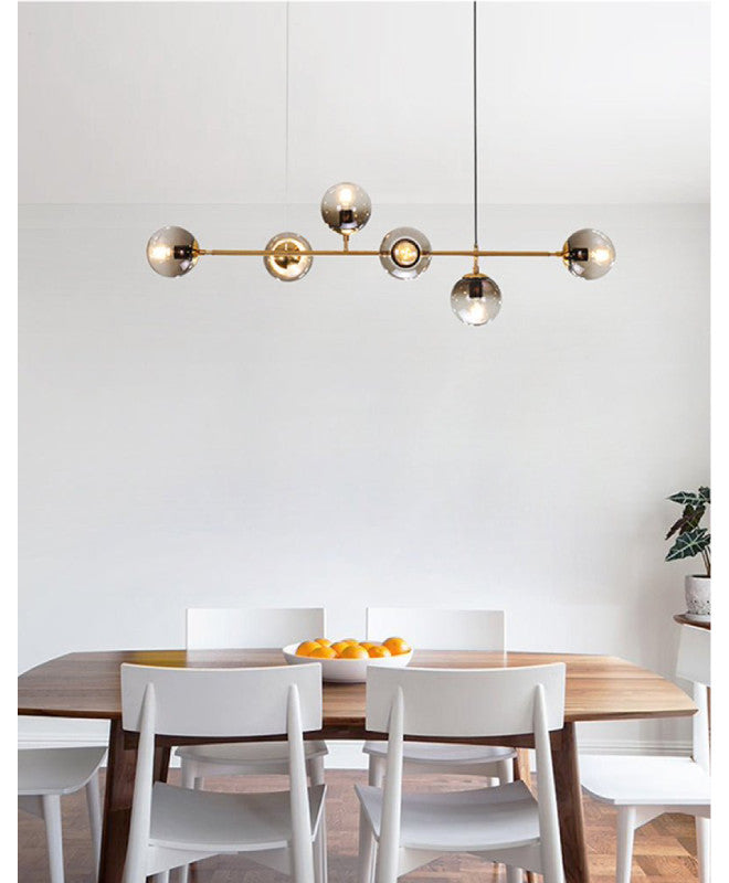 Ilbono | Nordic LED Pendant Light in the Shape of Glass Ball for Dining Room, Gold, Clear Glass, Cool Light