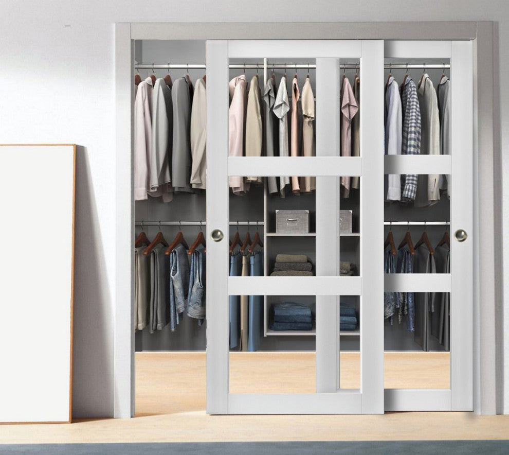 Sliding Closet Clear Glass Bypass Doors 36 x 80, Lucia 2555 Matte White
