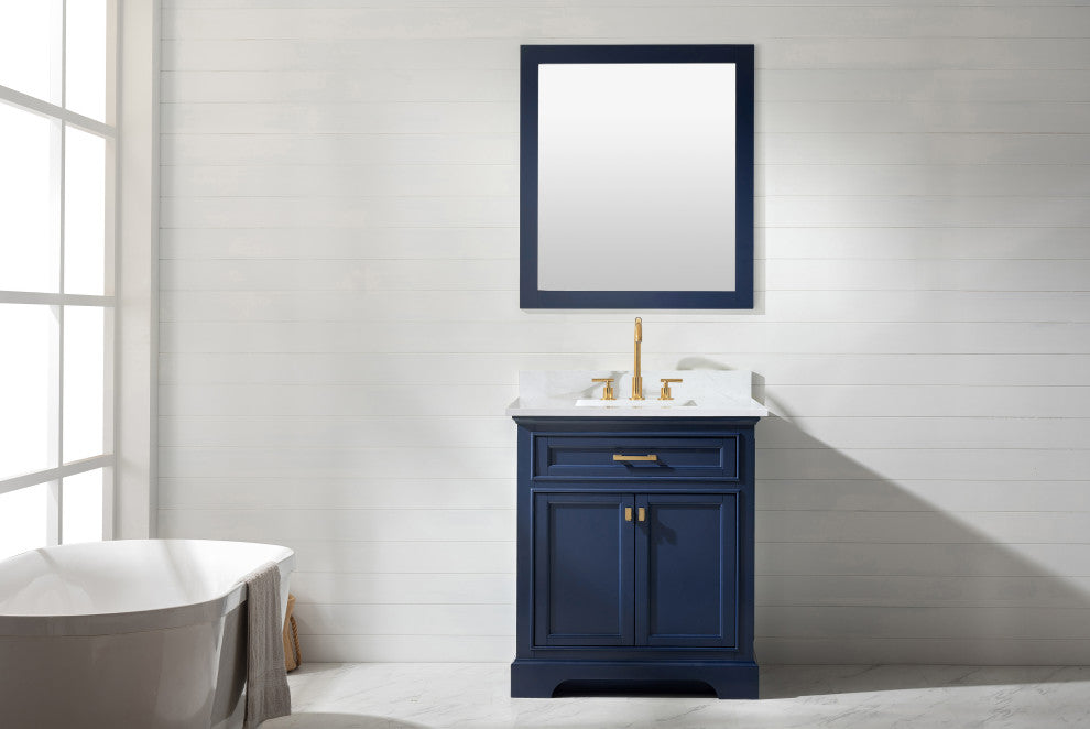 Milano Bathroom Vanity, Gray With White Quartz Top, Blue, 30", Non-Modular, Single Sink