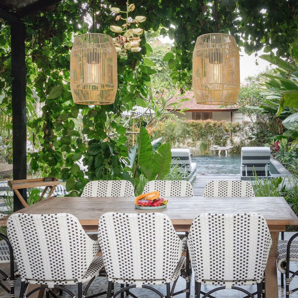 Seabrooke 1-Light Pendant Outdoor With Summer Sands Shade and Clear Glass Shade