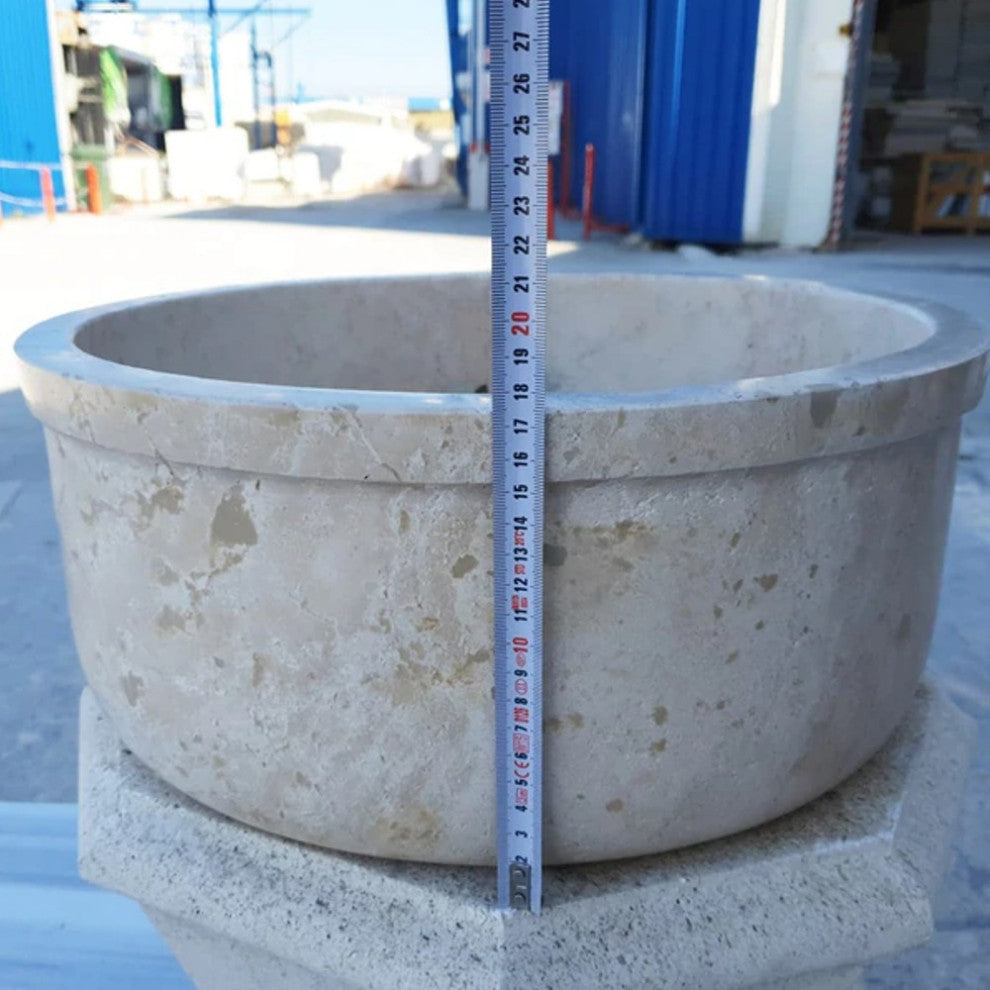 Beige Travertine Self-Rimming Drop-in Vessel Sink Polished (D)16" (H)6.5"