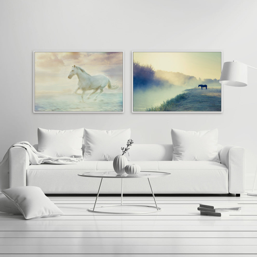 Horses in Nature Diptych, 48x16