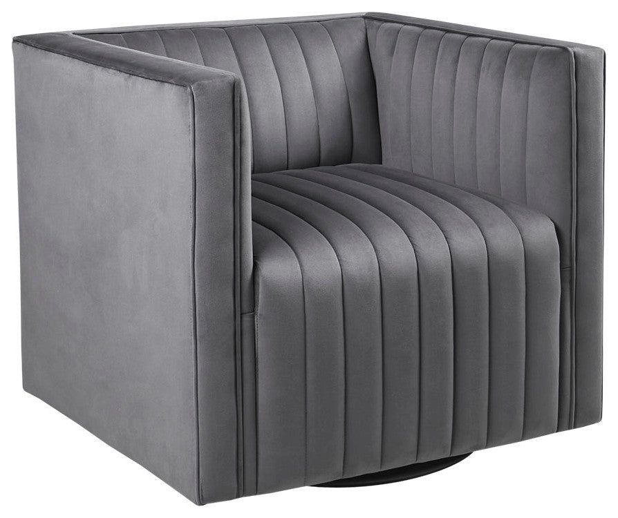 Sikora Velvet French Piping Swivel Accent Chair, Grey
