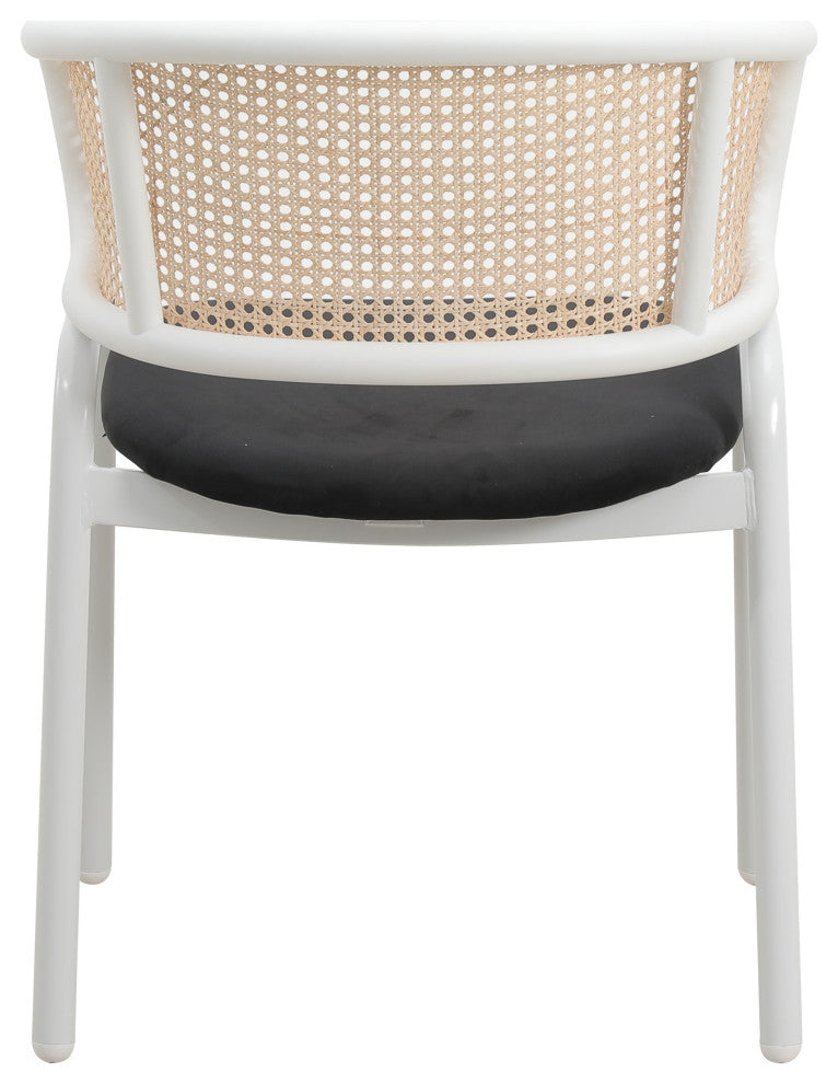 LeisureMod Ervilla Dining Armchair With White Steel Base, Black