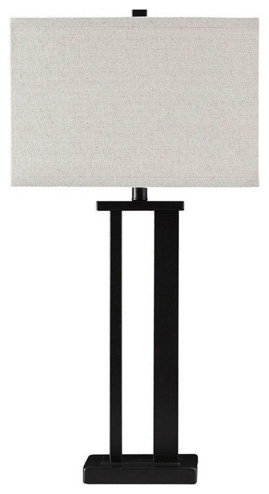 Benzara BM230955 Metal Frame Table Lamp, Set of 2, Off White & Bronze