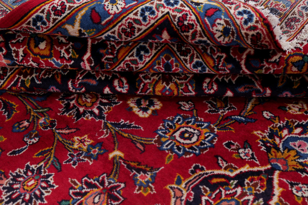 Consigned, Oriental Traditional Hand-Knotted Kashan Persian Area Rug, Red, 9x13