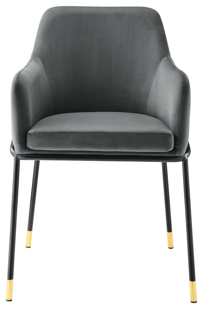 Dining Chair, Set of 2, Black Gray, Velvet, Modern Cafe Bistro Hospitality