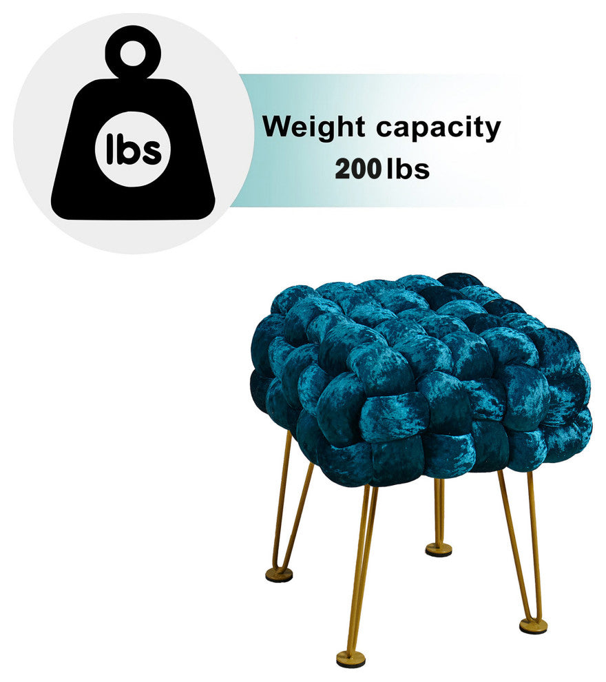 Crushed Velvet Pouf Stool, Dark Teal, 16''x16''x16''