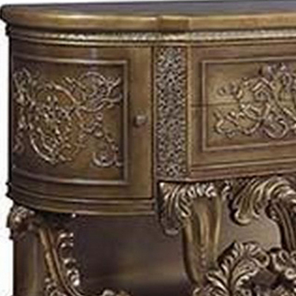 Benzara BM251167 Dresser With Scrolled Carvings & Half Moon Shape, Antique Gold