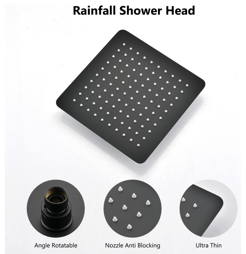 Completed Shower System with Rough-in Valve and Handheld Shower, Matt Black, 10"