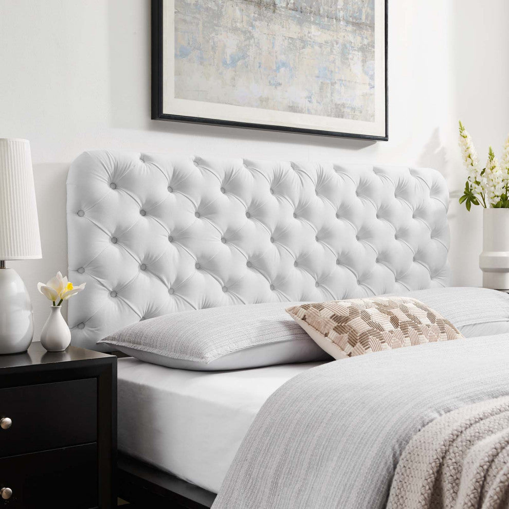 Tufted Headboard, Full Queen Size, Velvet, White, Modern Contemporary, Bedroom