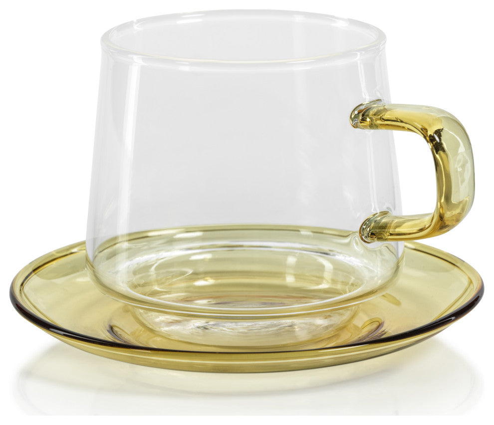 Bergamo Glass Tea and Coffee Cups and Saucers, Set of 4, Yellow