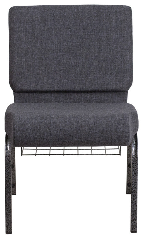 21''W Chair in Dark Gray Fabric with Book Rack-Silver Vein Frame
