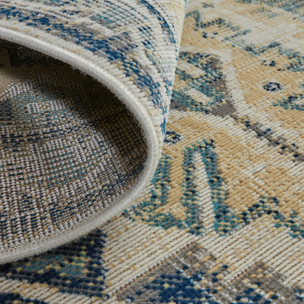 Weave & Wander Kezia Rug, River Blue/Vanilla Beige, 7ft-9in x 10ft-6in
