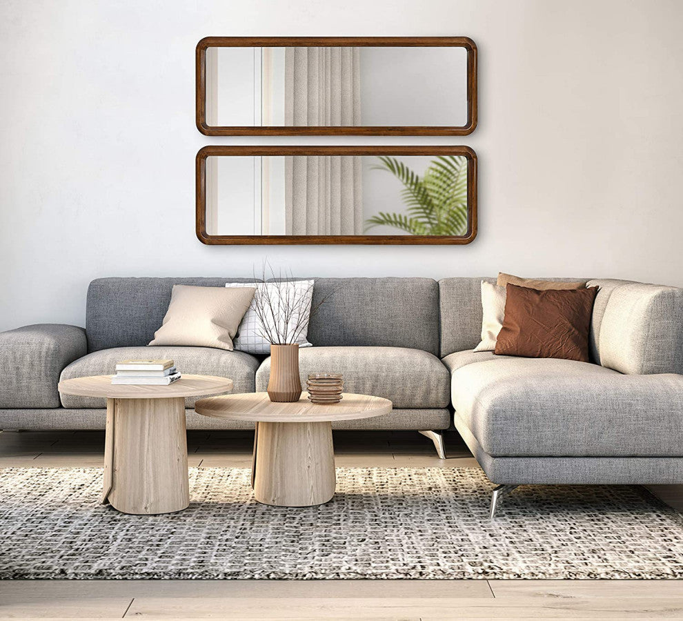 Mid-Century Panel Wood Framed Wall Mirror